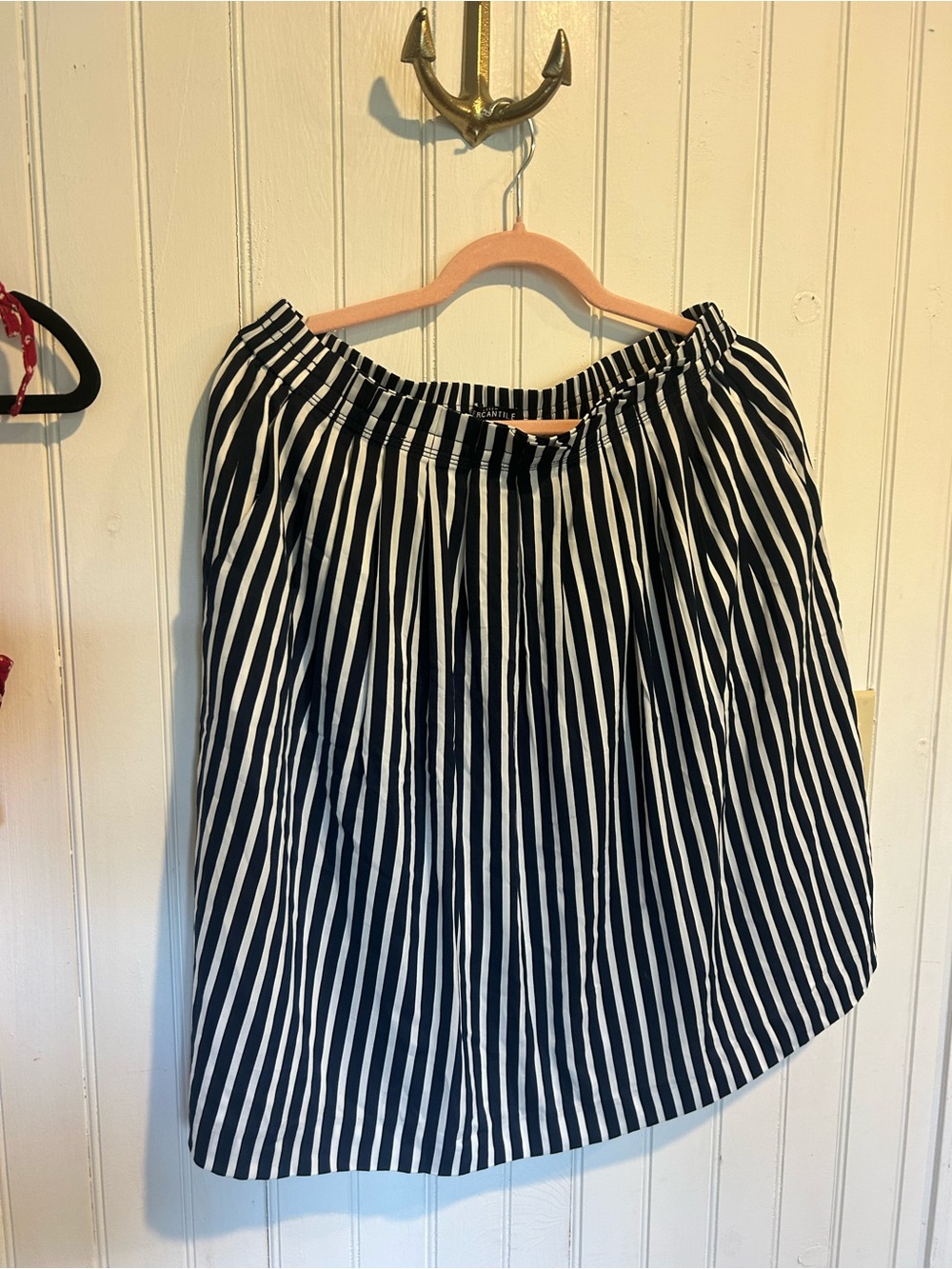 J. Crew Navy and White Vertical-Stripe Skater Skirt